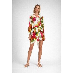 Farm Rio Spring Forest Mini Dress Fringe Tie Tropical Wrap L